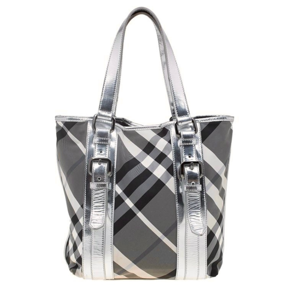 Authentic Vintage Burberry Silver Beat Check Nylon Victoria Tote